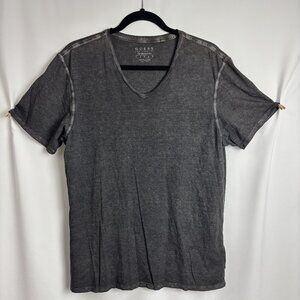 Guess Large 100% Cotton V Neck Short Sleeve Gray Grey The Washed Tee T Shirt